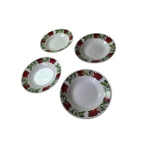 GIBSON HOUSEWARES Poinsettia Holiday Red Green Christmas Salad Plate Set of 4